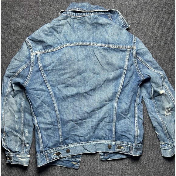 ABLE Distressed Denim Trucker Jacket Medium Wash Blue Size Small - Picture 3 of 10